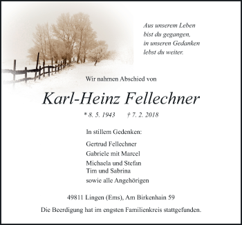Traueranzeige von Karl-Heinz Fellechner von Neue Osnabrücker Zeitung GmbH & Co. KG