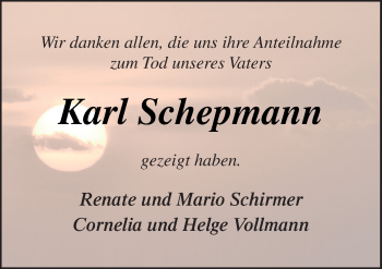 Traueranzeige von Karl Schepmann von Neue Osnabrücker Zeitung GmbH & Co. KG