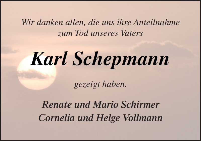  Traueranzeige für Karl Schepmann vom 12.02.2018 aus Neue Osnabrücker Zeitung GmbH & Co. KG