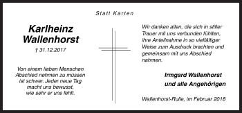 Traueranzeige von Karlheinz Wallenhorst von Neue Osnabrücker Zeitung GmbH & Co. KG