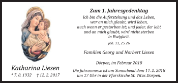 Traueranzeige von Katharina Liesen von Neue Osnabrücker Zeitung GmbH & Co. KG