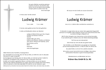 Traueranzeige von Ludwig Krämer von Neue Osnabrücker Zeitung GmbH & Co. KG