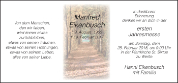 Traueranzeige von Manfred Eikenbusch von Neue Osnabrücker Zeitung GmbH & Co. KG