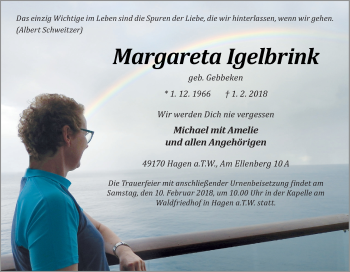 Traueranzeige von Margareta Igelbrink von Neue Osnabrücker Zeitung GmbH & Co. KG