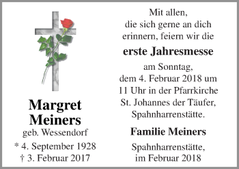 Traueranzeige von Margret Meiners von Neue Osnabrücker Zeitung GmbH & Co. KG