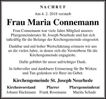 Traueranzeige von Maria Connemann von Neue Osnabrücker Zeitung GmbH & Co. KG