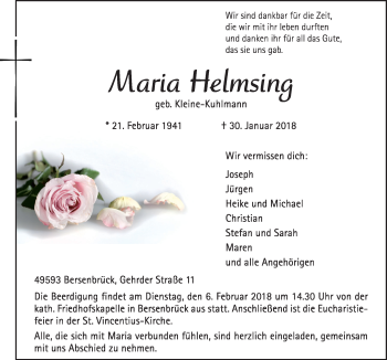 Traueranzeige von Maria Heimsing von Neue Osnabrücker Zeitung GmbH & Co. KG