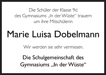 Traueranzeige von Marie Luisa Dobelmann von Neue Osnabrücker Zeitung GmbH & Co. KG
