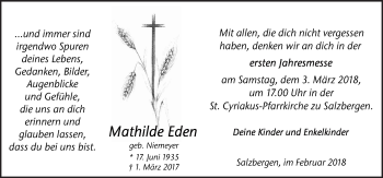 Traueranzeige von Mathilde Eden von Neue Osnabrücker Zeitung GmbH & Co. KG