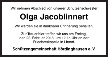 Traueranzeige von Olga Jacoblinnert von Neue Osnabrücker Zeitung GmbH & Co. KG