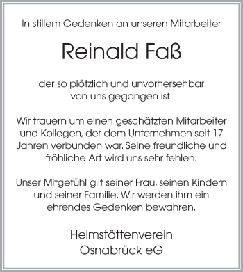 Traueranzeige von Reinald Faß von Neue Osnabrücker Zeitung GmbH & Co. KG