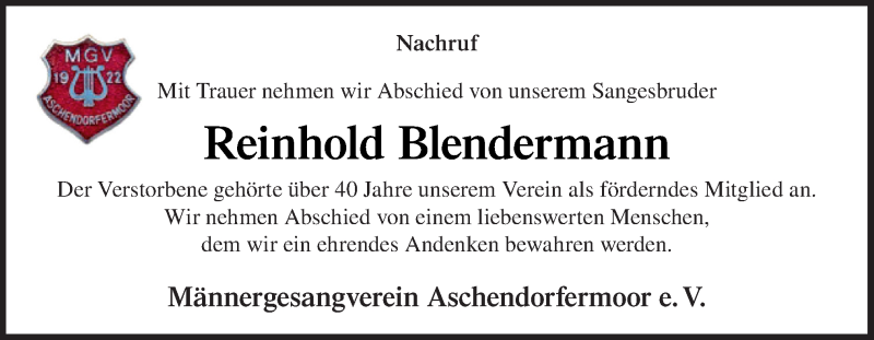  Traueranzeige für Reinhold Blendermann vom 24.02.2018 aus Neue Osnabrücker Zeitung GmbH & Co. KG