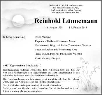 Traueranzeige von Reinhold Lünnemann von Neue Osnabrücker Zeitung GmbH & Co. KG