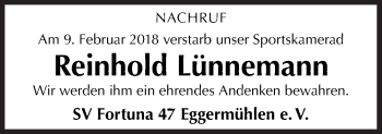 Traueranzeige von Reinhold Lünnemann von Neue Osnabrücker Zeitung GmbH & Co. KG