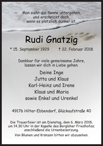 Traueranzeige von Rudi Gnatzig von Neue Osnabrücker Zeitung GmbH & Co. KG