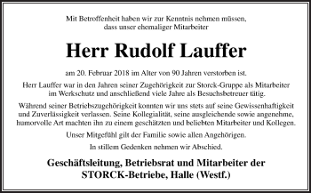 Traueranzeige von Rudolf Lauffer von Neue Osnabrücker Zeitung GmbH & Co. KG