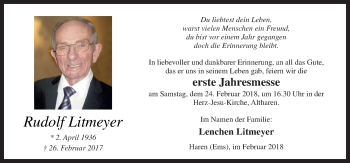 Traueranzeige von Rudolf Litmeyer von Neue Osnabrücker Zeitung GmbH & Co. KG