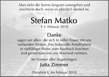Traueranzeige von Stefan Matko von Neue Osnabrücker Zeitung GmbH & Co. KG