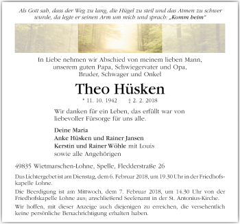 Traueranzeige von Theo Hüsken von Neue Osnabrücker Zeitung GmbH & Co. KG