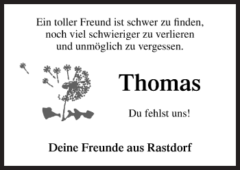 Traueranzeige von Thomas  von Neue Osnabrücker Zeitung GmbH & Co. KG