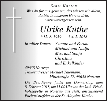 Traueranzeige von Ulrike Küthe von Neue Osnabrücker Zeitung GmbH & Co. KG