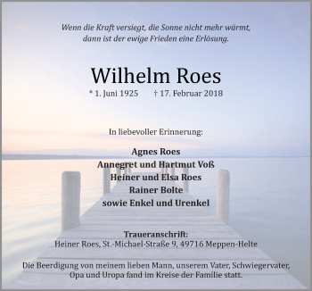 Traueranzeige von Wilhelm Roes von Neue Osnabrücker Zeitung GmbH & Co. KG