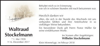 Traueranzeige von Wilhelm Stockelmann von Neue Osnabrücker Zeitung GmbH & Co. KG