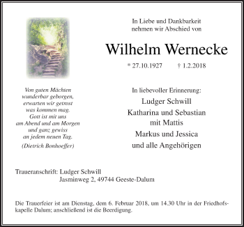 Traueranzeige von Wilhelm Wernecke von Neue Osnabrücker Zeitung GmbH & Co. KG