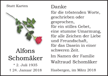 Traueranzeige von Alfons Schomäker von Neue Osnabrücker Zeitung GmbH & Co. KG