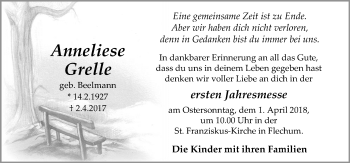 Traueranzeige von Anneliese Grelle von Neue Osnabrücker Zeitung GmbH & Co. KG