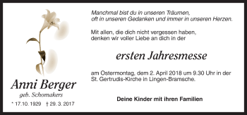 Traueranzeige von Anni Berger von Neue Osnabrücker Zeitung GmbH & Co. KG