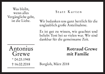Traueranzeige von Antonius Grewe von Neue Osnabrücker Zeitung GmbH & Co. KG