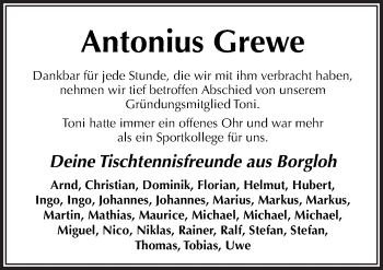 Traueranzeige von Antonius Grewe von Neue Osnabrücker Zeitung GmbH & Co. KG
