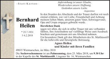 Traueranzeige von Bernhard Heilen von Neue Osnabrücker Zeitung GmbH & Co. KG