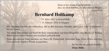 Traueranzeige von Bernhard Holtkamp von Neue Osnabrücker Zeitung GmbH & Co. KG