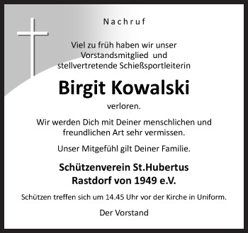 Traueranzeige von Birgit Kowalski von Neue Osnabrücker Zeitung GmbH & Co. KG