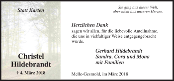 Traueranzeige von Christel Hildebrandt von Neue Osnabrücker Zeitung GmbH & Co. KG