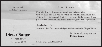 Traueranzeige von Dieter Sauer von Neue Osnabrücker Zeitung GmbH & Co. KG