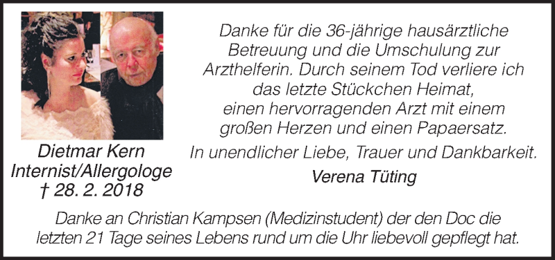  Traueranzeige für Dietmar Kern vom 10.03.2018 aus Neue Osnabrücker Zeitung GmbH & Co. KG