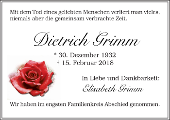 Traueranzeige von Dietrich Grimm von Neue Osnabrücker Zeitung GmbH & Co. KG