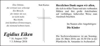 Traueranzeige von Egidius Eiken von Neue Osnabrücker Zeitung GmbH & Co. KG