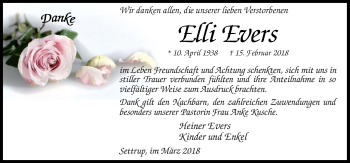 Traueranzeige von Eili Evers von Neue Osnabrücker Zeitung GmbH & Co. KG