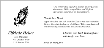 Traueranzeige von Elfriede Heller von Neue Osnabrücker Zeitung GmbH & Co. KG