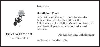 Traueranzeige von Erika Wahmhoff von Neue Osnabrücker Zeitung GmbH & Co. KG