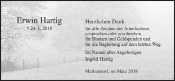 Traueranzeige von Erwin Hartig von Neue Osnabrücker Zeitung GmbH & Co. KG