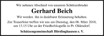 Traueranzeige von Gerhard Beich von Neue Osnabrücker Zeitung GmbH & Co. KG