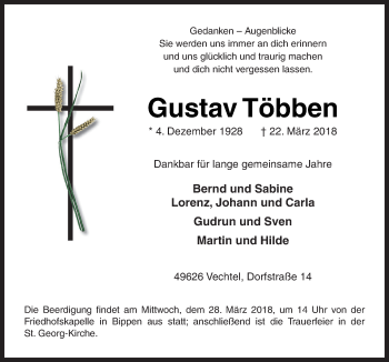 Traueranzeige von Gustav Többen von Neue Osnabrücker Zeitung GmbH & Co. KG