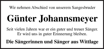 Traueranzeige von Günter Johannsmeyer von Neue Osnabrücker Zeitung GmbH & Co. KG