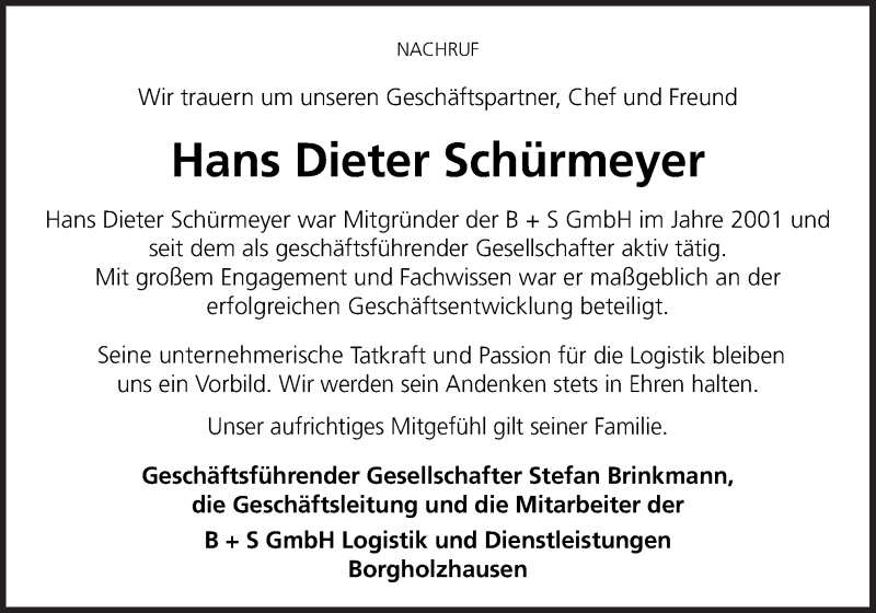  Traueranzeige für Hans Dieter Schürmeyer vom 27.03.2018 aus Neue Osnabrücker Zeitung GmbH & Co. KG