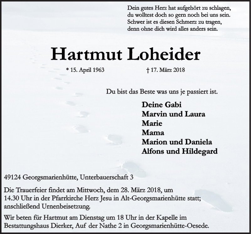  Traueranzeige für Hartmut Loheider vom 22.03.2018 aus Neue Osnabrücker Zeitung GmbH & Co. KG
